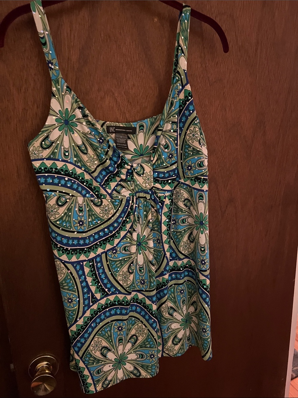 INC International Concepts Blue, Teal & White Paisley Tank top